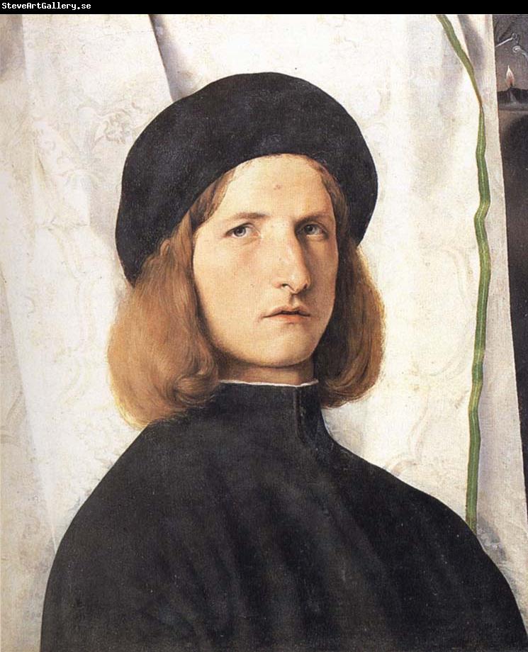 Lorenzo Lotto Portrait of a young man against a white curtain